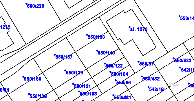 Parcela st. 550/140 v KÚ Prštné, Katastrální mapa