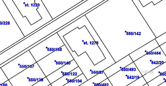 Parcela st. 550/141 v KÚ Prštné, Katastrální mapa