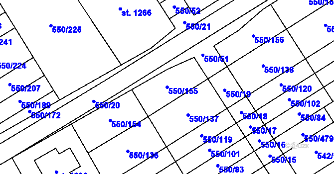 Parcela st. 550/155 v KÚ Prštné, Katastrální mapa