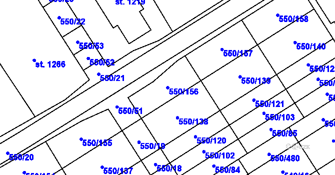 Parcela st. 550/156 v KÚ Prštné, Katastrální mapa