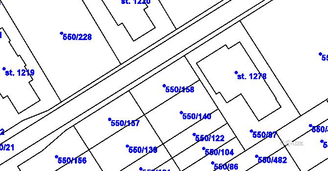 Parcela st. 550/158 v KÚ Prštné, Katastrální mapa