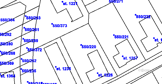 Parcela st. 550/237 v KÚ Prštné, Katastrální mapa