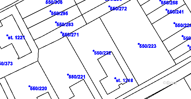 Parcela st. 550/239 v KÚ Prštné, Katastrální mapa