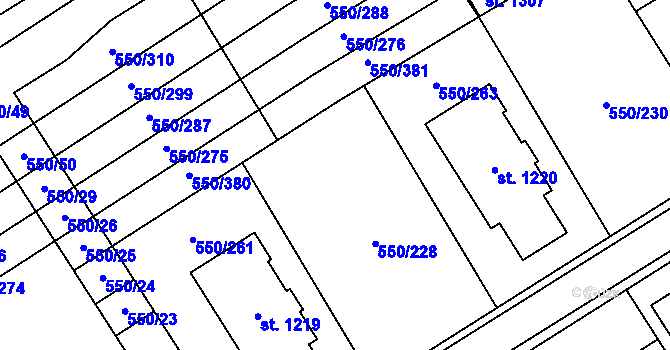 Parcela st. 550/245 v KÚ Prštné, Katastrální mapa