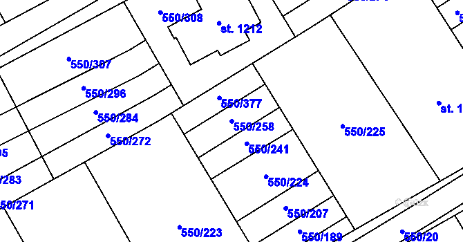 Parcela st. 550/258 v KÚ Prštné, Katastrální mapa