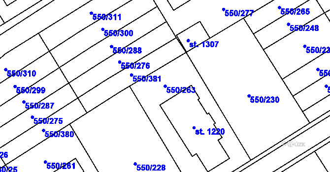 Parcela st. 550/263 v KÚ Prštné, Katastrální mapa