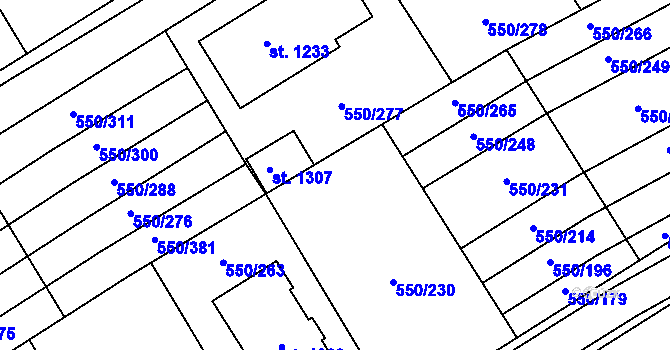 Parcela st. 550/264 v KÚ Prštné, Katastrální mapa