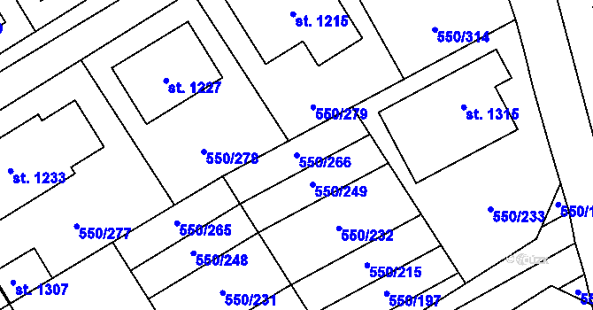 Parcela st. 550/266 v KÚ Prštné, Katastrální mapa