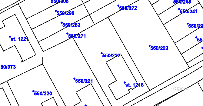 Parcela st. 550/222 v KÚ Prštné, Katastrální mapa
