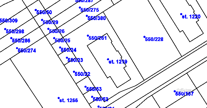 Parcela st. 550/227 v KÚ Prštné, Katastrální mapa