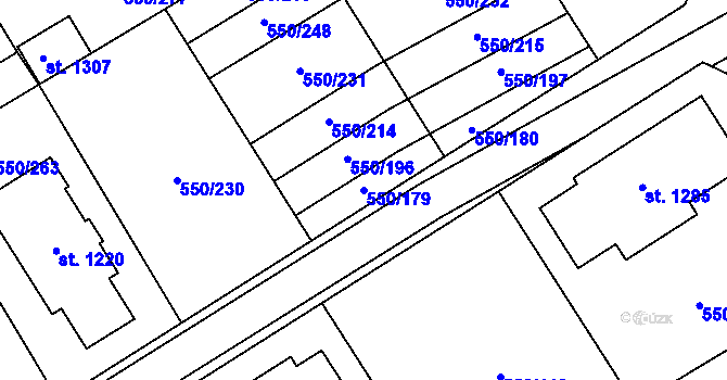 Parcela st. 550/179 v KÚ Prštné, Katastrální mapa