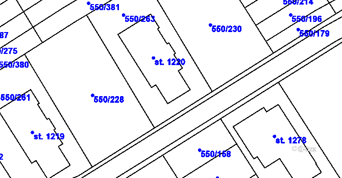 Parcela st. 550/194 v KÚ Prštné, Katastrální mapa