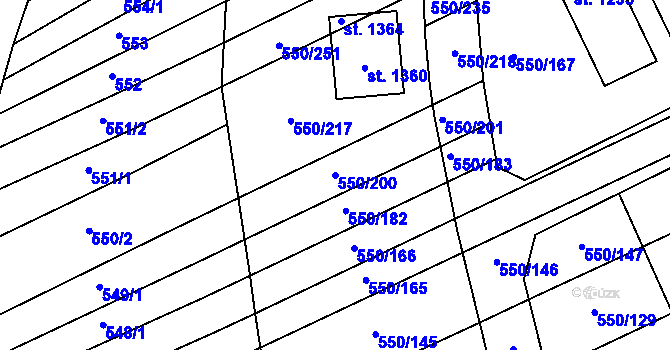 Parcela st. 550/200 v KÚ Prštné, Katastrální mapa
