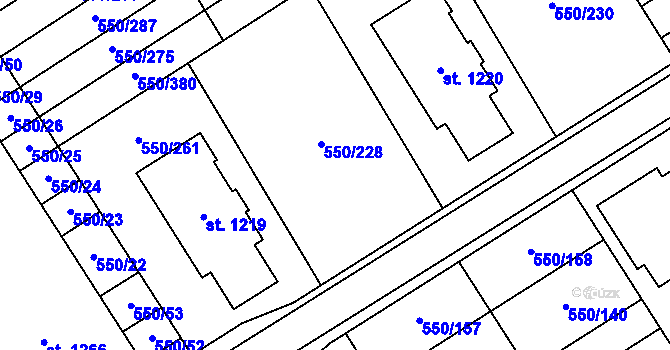Parcela st. 550/211 v KÚ Prštné, Katastrální mapa