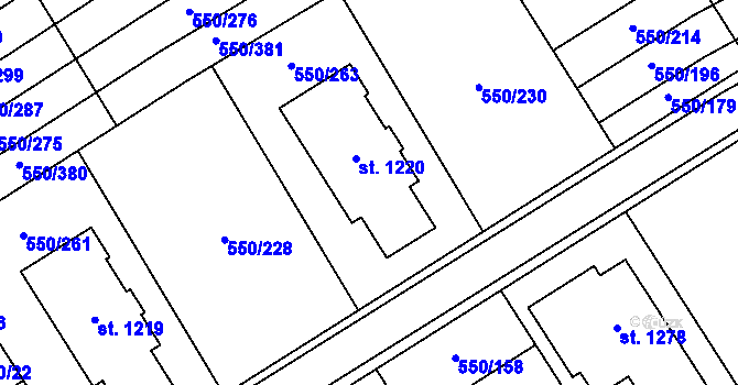Parcela st. 550/212 v KÚ Prštné, Katastrální mapa