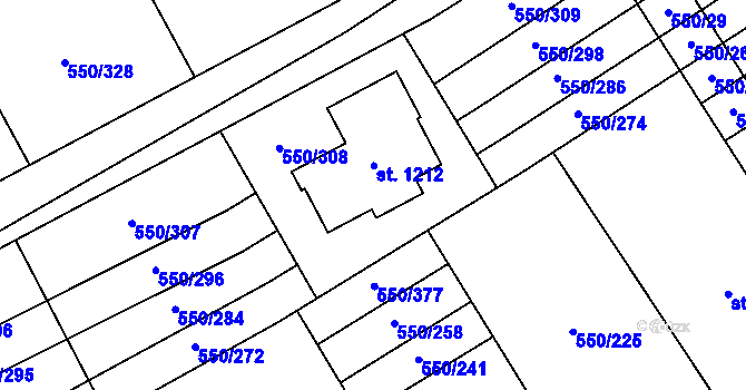 Parcela st. 550/285 v KÚ Prštné, Katastrální mapa