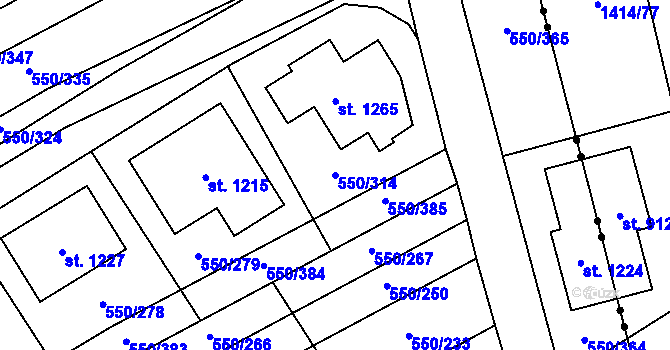 Parcela st. 550/314 v KÚ Prštné, Katastrální mapa