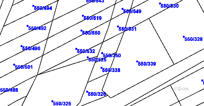 Parcela st. 550/350 v KÚ Prštné, Katastrální mapa