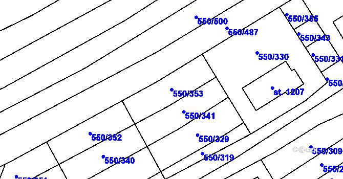 Parcela st. 550/353 v KÚ Prštné, Katastrální mapa