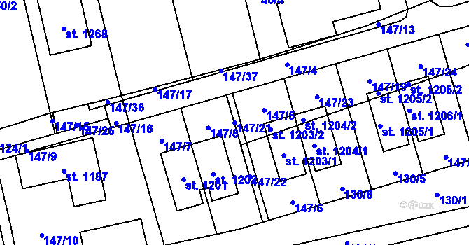 Parcela st. 147/21 v KÚ Prštné, Katastrální mapa