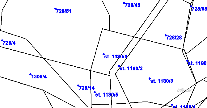 Parcela st. 1180/1 v KÚ Prštné, Katastrální mapa