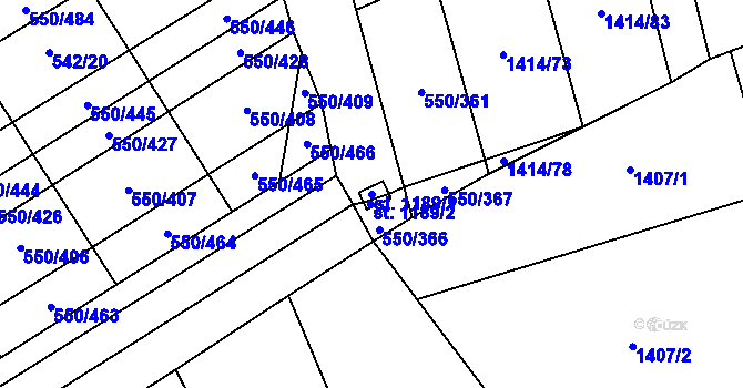 Parcela st. 1189/1 v KÚ Prštné, Katastrální mapa