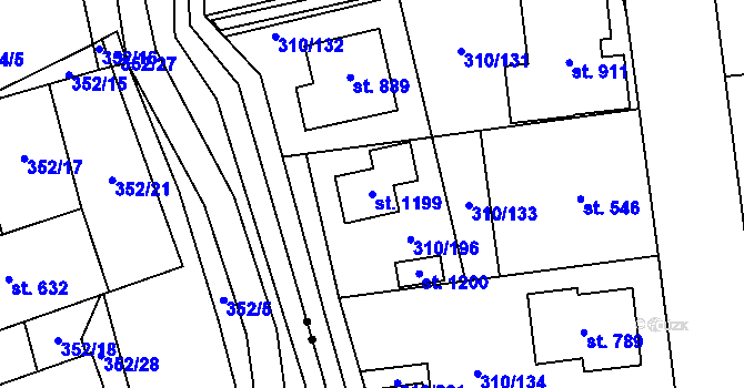 Parcela st. 1199 v KÚ Prštné, Katastrální mapa