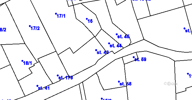 Parcela st. 43 v KÚ Prštné, Katastrální mapa