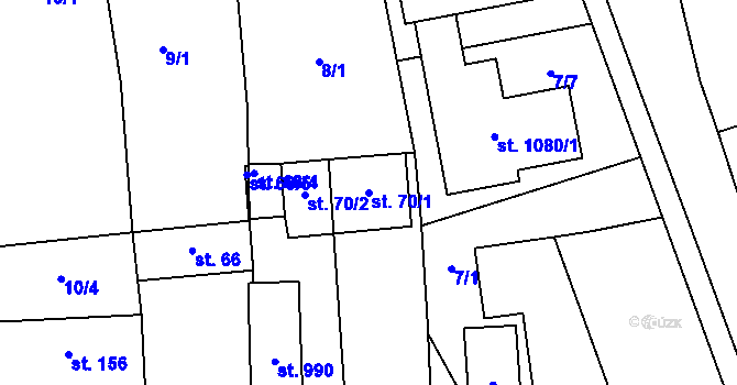 Parcela st. 70/1 v KÚ Prštné, Katastrální mapa