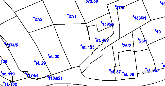 Parcela st. 123 v KÚ Prštné, Katastrální mapa