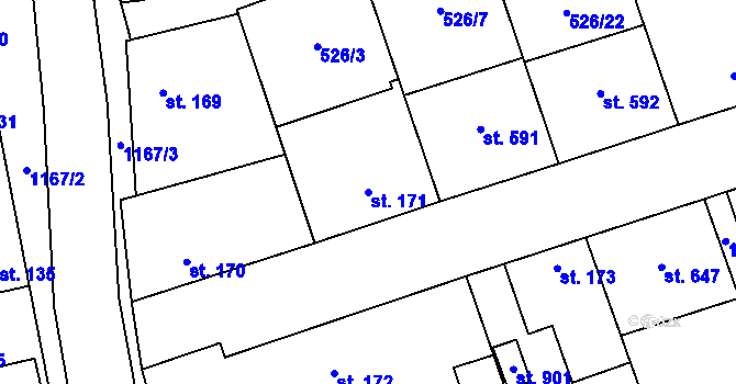 Parcela st. 171 v KÚ Prštné, Katastrální mapa