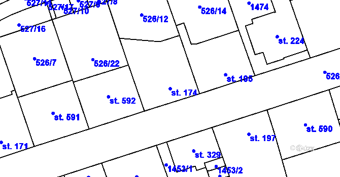 Parcela st. 174 v KÚ Prštné, Katastrální mapa