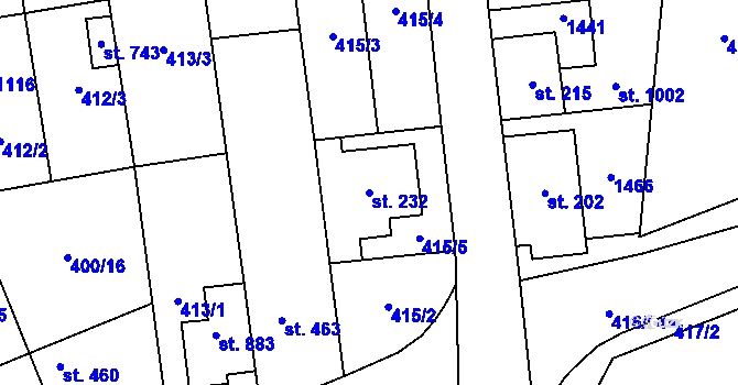 Parcela st. 232 v KÚ Prštné, Katastrální mapa