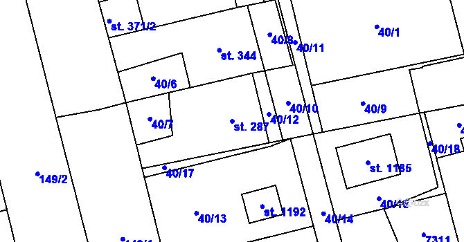Parcela st. 287 v KÚ Prštné, Katastrální mapa