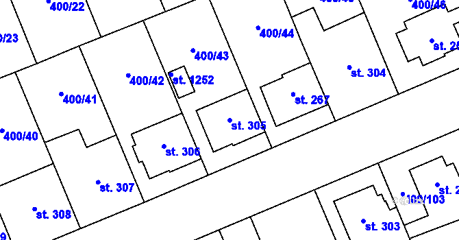 Parcela st. 305 v KÚ Prštné, Katastrální mapa