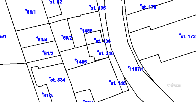 Parcela st. 340 v KÚ Prštné, Katastrální mapa