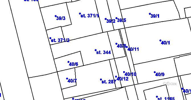 Parcela st. 344 v KÚ Prštné, Katastrální mapa