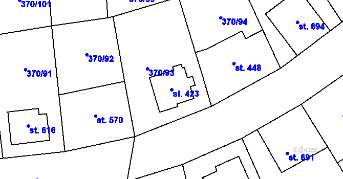 Parcela st. 423 v KÚ Prštné, Katastrální mapa