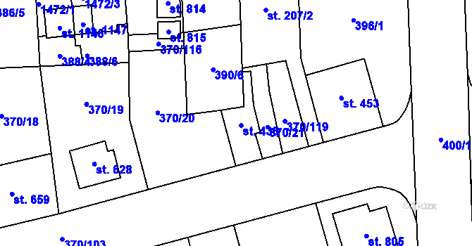 Parcela st. 436 v KÚ Prštné, Katastrální mapa