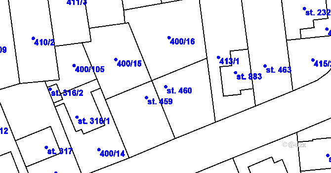 Parcela st. 460 v KÚ Prštné, Katastrální mapa
