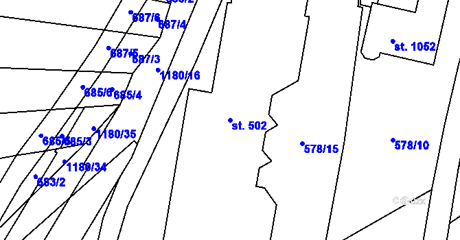 Parcela st. 502 v KÚ Prštné, Katastrální mapa