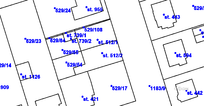 Parcela st. 512/2 v KÚ Prštné, Katastrální mapa