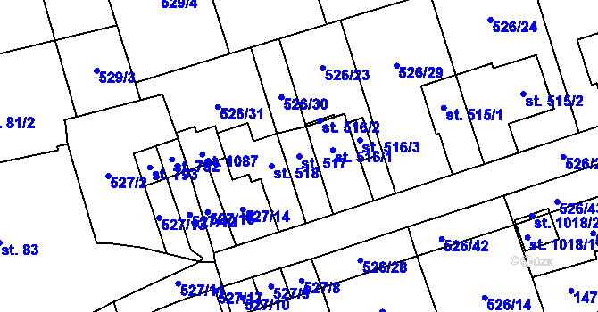 Parcela st. 517 v KÚ Prštné, Katastrální mapa