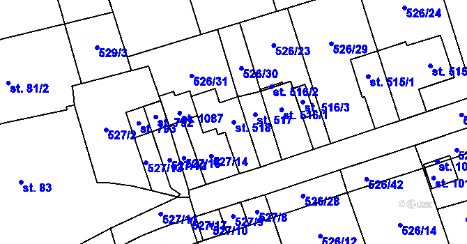 Parcela st. 518 v KÚ Prštné, Katastrální mapa