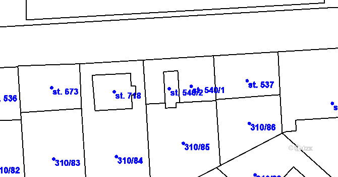 Parcela st. 540/2 v KÚ Prštné, Katastrální mapa