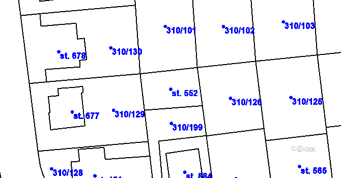 Parcela st. 552 v KÚ Prštné, Katastrální mapa