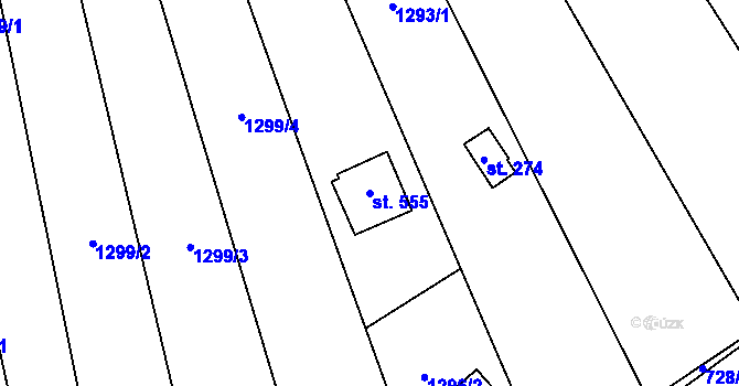 Parcela st. 555 v KÚ Prštné, Katastrální mapa