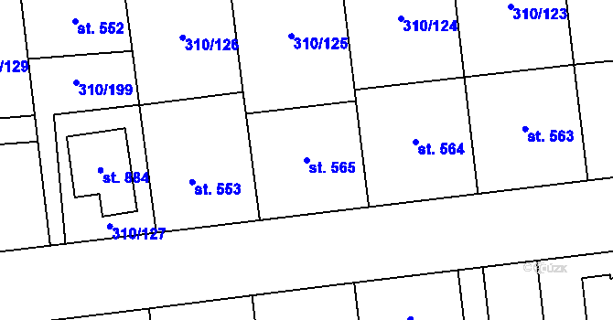 Parcela st. 565 v KÚ Prštné, Katastrální mapa