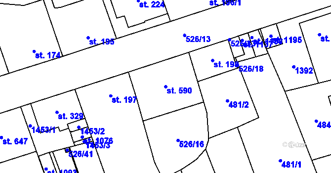 Parcela st. 590 v KÚ Prštné, Katastrální mapa
