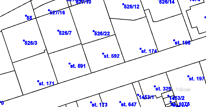 Parcela st. 592 v KÚ Prštné, Katastrální mapa